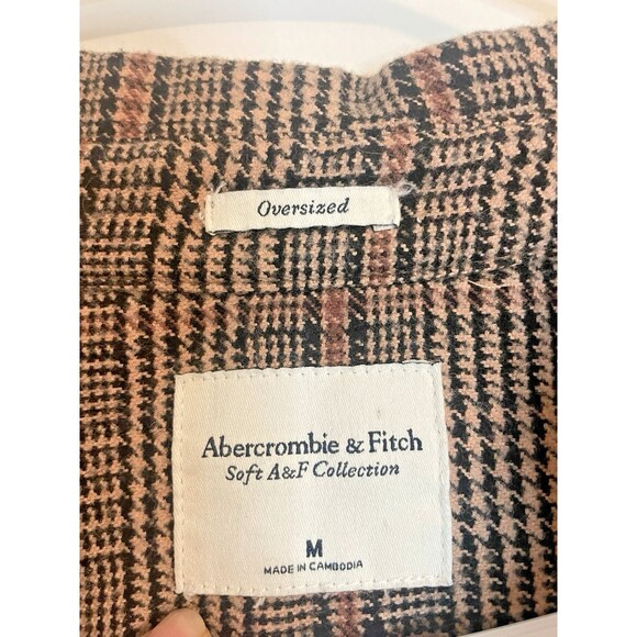 Abercrombie & Fitch Plaid Jacket Shacket Women sz M Oversize Long Sleeve Button - Picture 7 of 13
